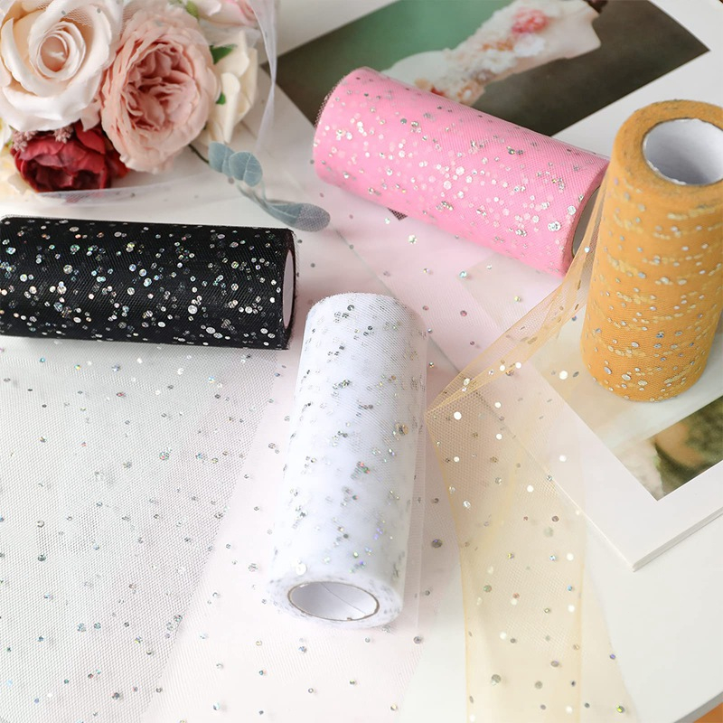 Cuộn Vải Tuyn 15cm Đính Kim Sa Lấp Lánh Dùng Trang Trí Ghế Đám Cưới / Sinh Nhật DIY