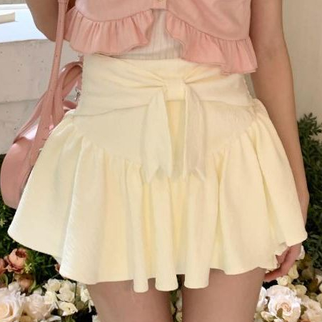 Jiashucheng Chân Váy Lưng Cao Màu Trơn Đính Nơ Thời Trang Mùa Hè Dễ Phối Đồ