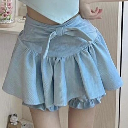 Jiashucheng Chân Váy Lưng Cao Màu Trơn Đính Nơ Thời Trang Mùa Hè Dễ Phối Đồ