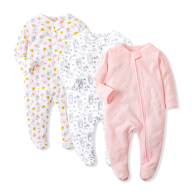 Bộ Áo Liền Quần Tay Dài Chất Liệu Cotton Tinh Khiết Có Khóa Kéo Đôi Cho Bé Sơ Sinh
