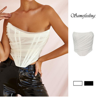 Sf Phụ nữ rắn màu sexy lưới corset tay áo đầu thời trang quyến rũ hình trụ đầu