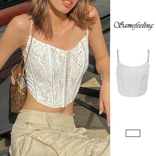 Sf Phụ nữ Sexy Bustier Sling Up Top Tie Up Hoa ren trung tâm đơn-breasted Crop Camo Top
