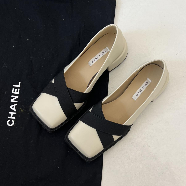 Prowow❤Giày Cao Gót Da Mũi Vuông Phong Cách Retro Cho Nữ