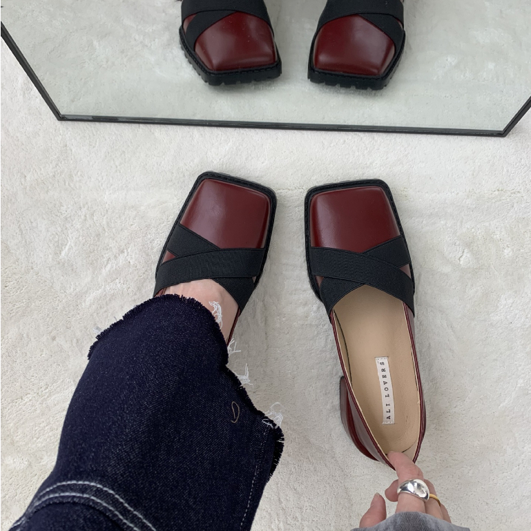 Prowow❤Giày Cao Gót Da Mũi Vuông Phong Cách Retro Cho Nữ