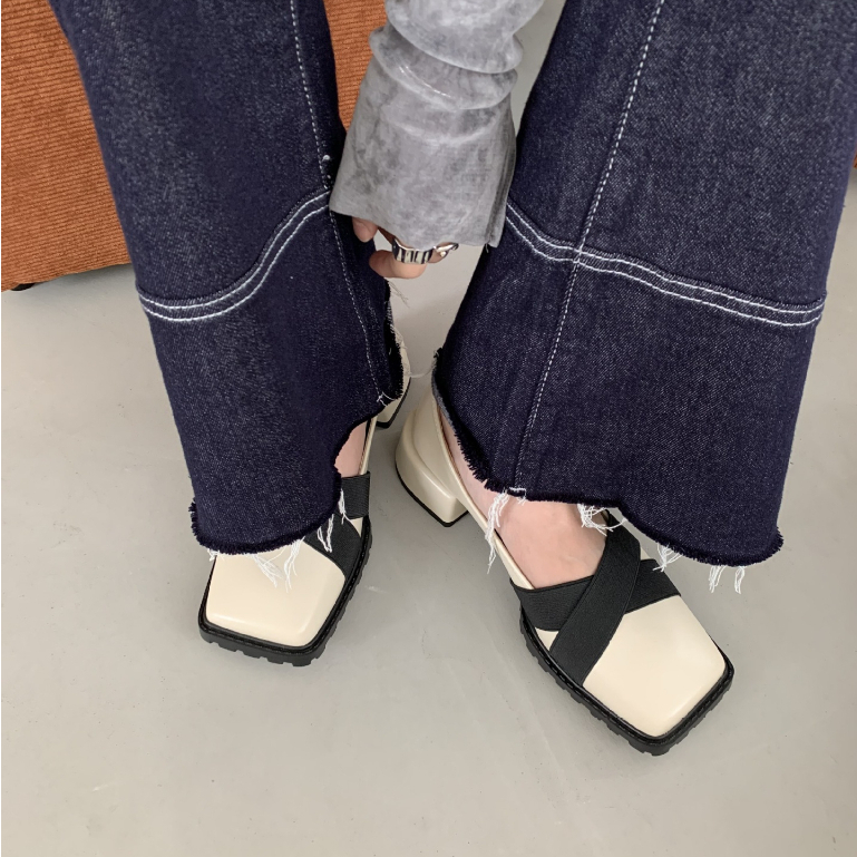 Prowow❤Giày Cao Gót Da Mũi Vuông Phong Cách Retro Cho Nữ