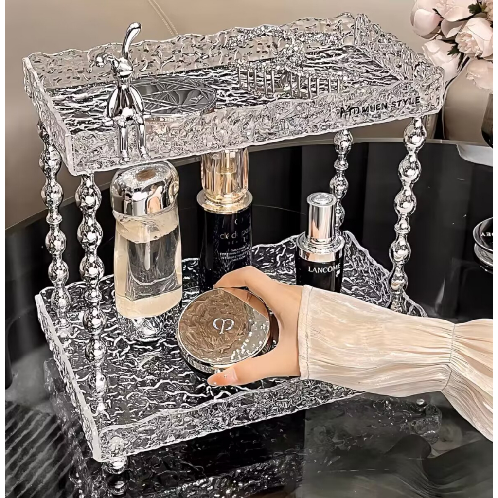 Máy tính để bàn Giá mỹ phẩm Giá trưng bày nước hoa acrylic bằng kim loại Giá lưu trữ đôi