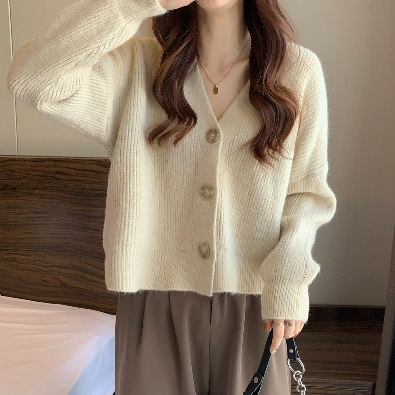 Xin LAN YA SHE Áo Khoác cardigan Len Dáng Rộng Cổ Chữ V Phong Cách retro Hàn Quốc Dành Cho Nữ