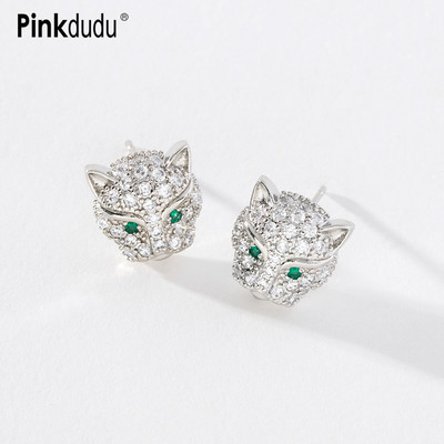 Khuyên tai PINKDUDU PD1199 mặt báo hồng đính đá bằng đồng dễ thương thời trang dành cho nữ