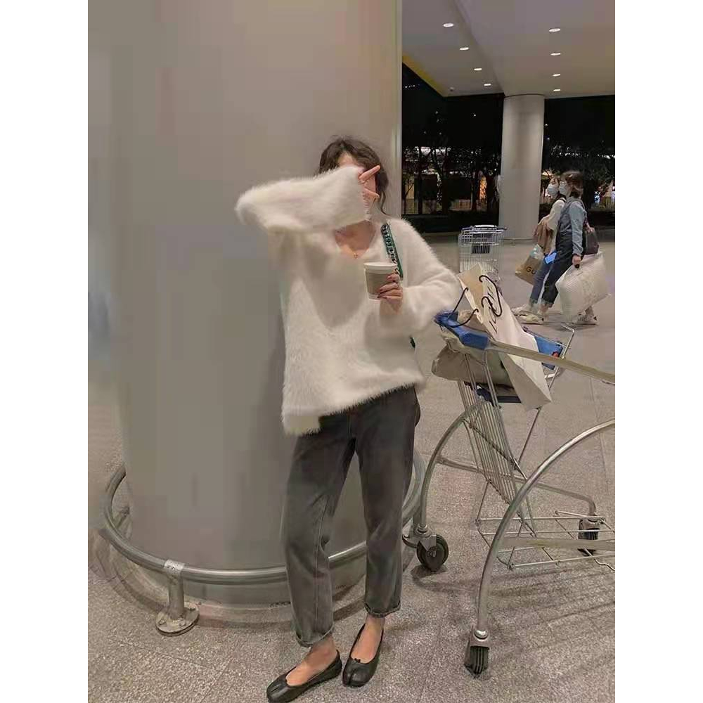 Áo Len Cổ Chữ V Dáng Rộng Thiết Kế Mỏng Thân Thiện Với Da Cao Cấp Thời Trang Dành Cho Nữ