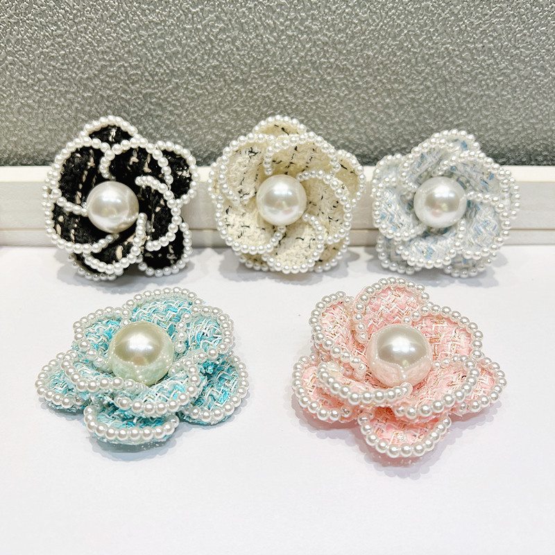 Ghim Cài Áo Hình Hoa Bằng Vải Len Pha Phối Ngọc Trai Handmade Thời Trang Cho Nữ