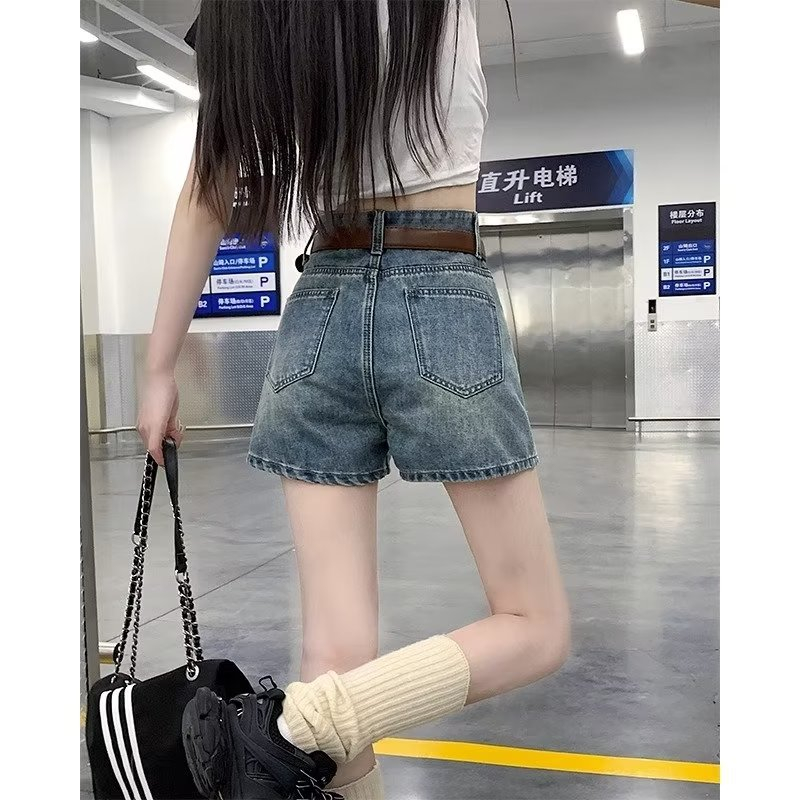 NUZIRO Quần Short Denim Lưng Cao Ống Rộng Thời Trang Hàn Quốc Cho Nữ