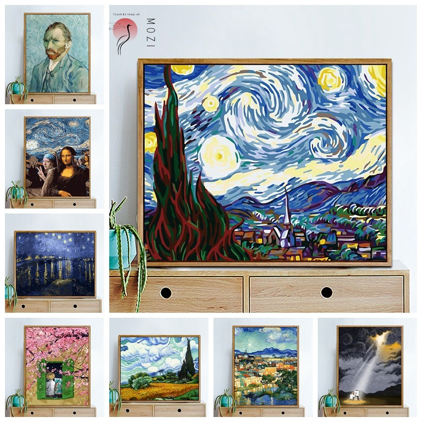 MOZI ✨40*50cm Loạt Tranh Nổi Tiếng Thế Giới tranh tô màu theo số tranh tô màu số hoá theo yêu cầu tranh số hóa theo yêu cầu tranh số hóatranh tô màu số hoáTranh Sơn Dầu Van Gogh Picasso Da Vinci DIY Sáng Tạo Độc Đáo Trang Trí Nhà Cửa