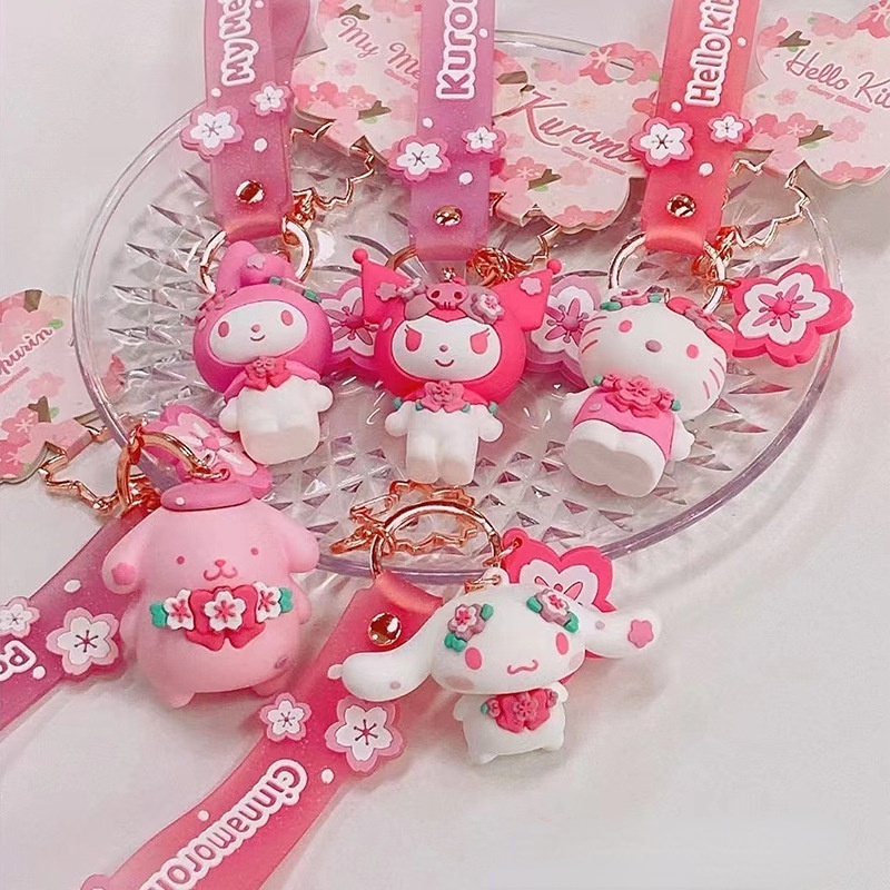 SANRIO Mới Móc Chìa Khóa Xe Hơi Họa Tiết Hoa Anh Đào Kuromi Melody Cinnamoroll Dễ Thương