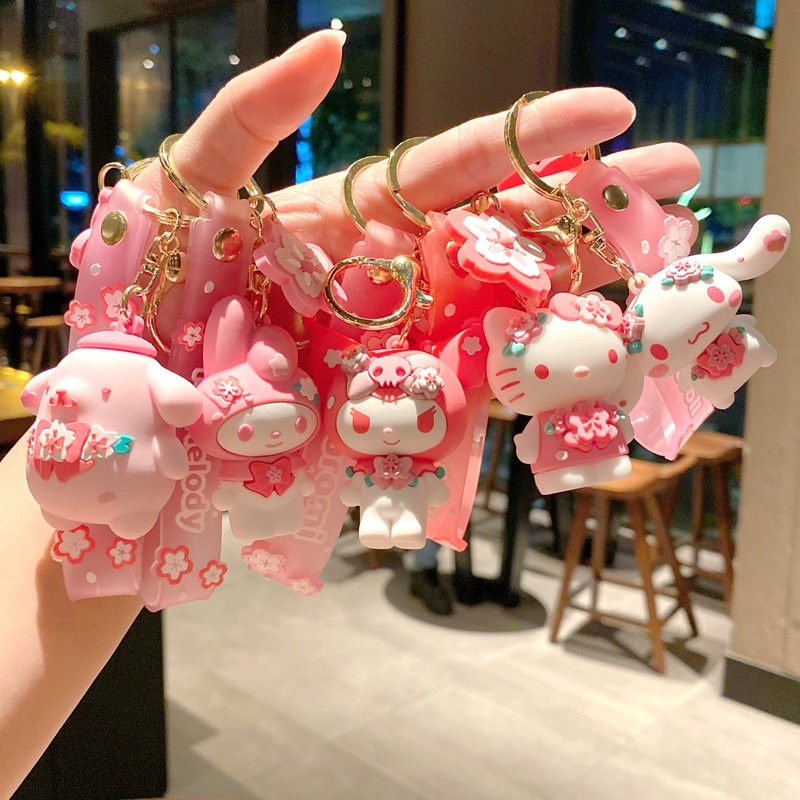 SANRIO Mới Móc Chìa Khóa Xe Hơi Họa Tiết Hoa Anh Đào Kuromi Melody Cinnamoroll Dễ Thương