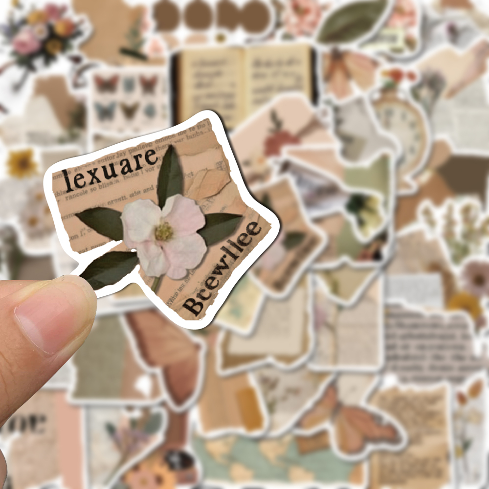 Bộ 50 Miếng Dán Hình Hoa Phong Cách retro Chống Thấm Nước Trang Trí Điện Thoại / Máy Tính