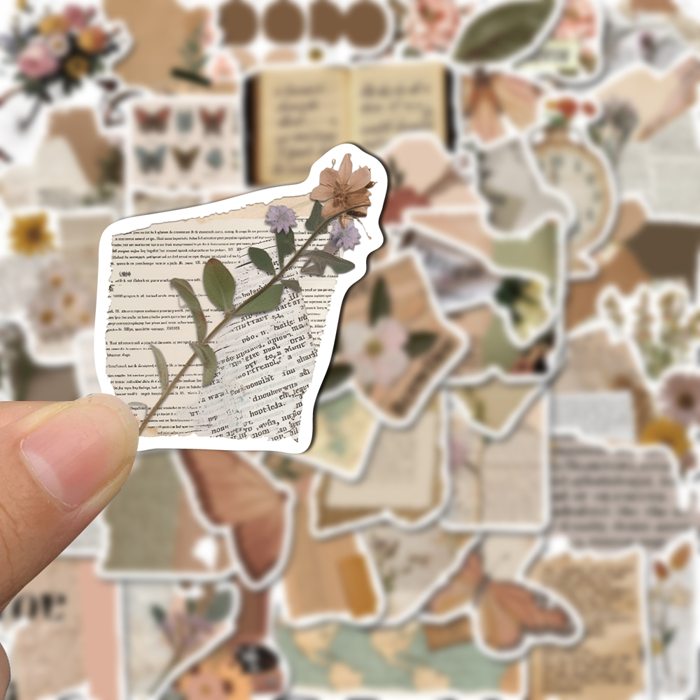 Bộ 50 Miếng Dán Hình Hoa Phong Cách retro Chống Thấm Nước Trang Trí Điện Thoại / Máy Tính