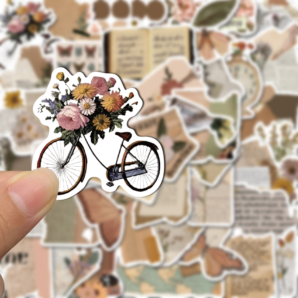 Bộ 50 Miếng Dán Hình Hoa Phong Cách retro Chống Thấm Nước Trang Trí Điện Thoại / Máy Tính