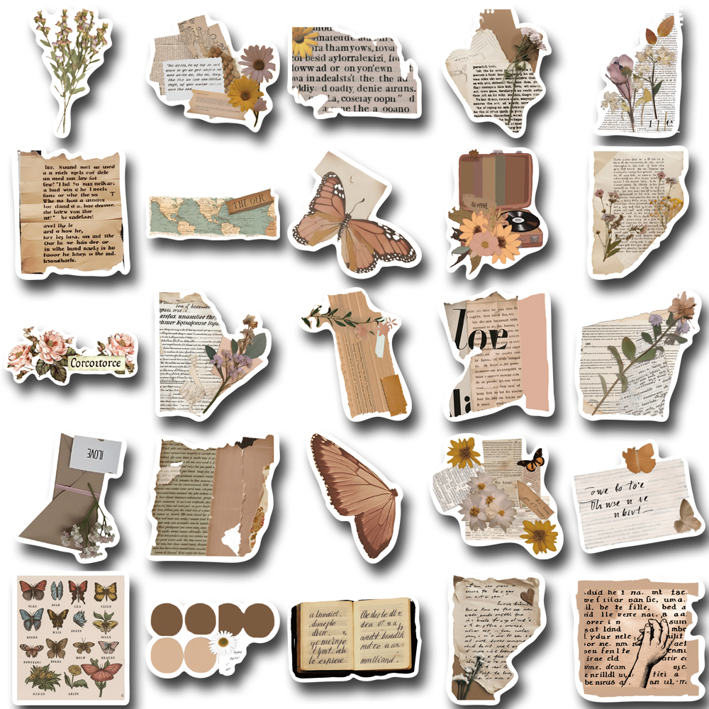 Bộ 50 Miếng Dán Hình Hoa Phong Cách retro Chống Thấm Nước Trang Trí Điện Thoại / Máy Tính