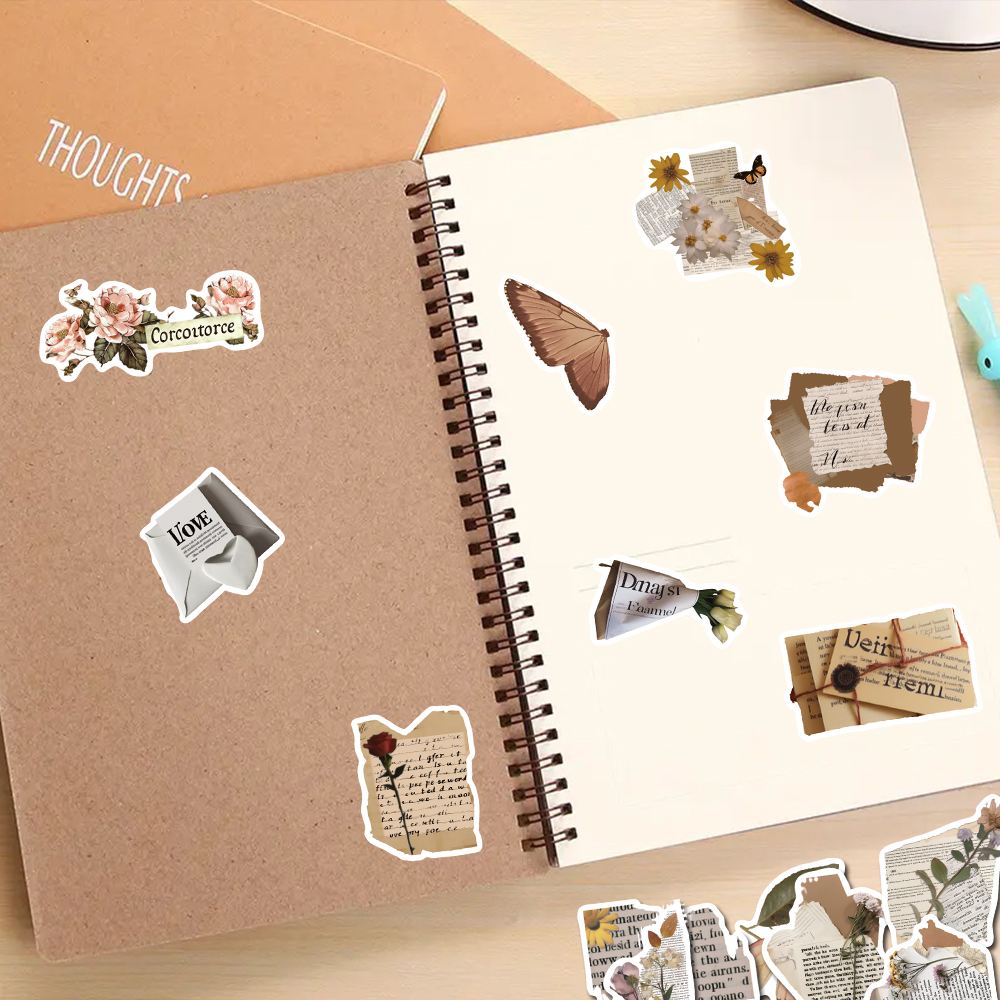 Bộ 50 Miếng Dán Hình Hoa Phong Cách retro Chống Thấm Nước Trang Trí Điện Thoại / Máy Tính