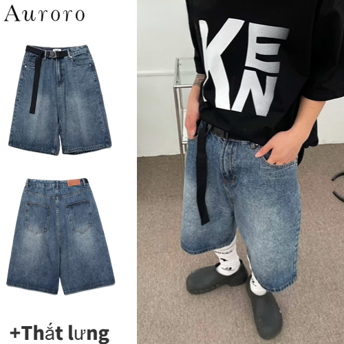 2023 Quần short jean nam unisex  quần jean đùi nam from rộng quần đùi nữ street style quần short nam jean phong cách Hàn Quốc  quần đùi jean