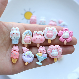 10 miếng phim hoạt hình dễ thương thỏ popsicle, kem, thỏ flower series resin fluffy flat popsicle diy craft phụ kiện điện thoại di động đồ dùng nghệ thuật