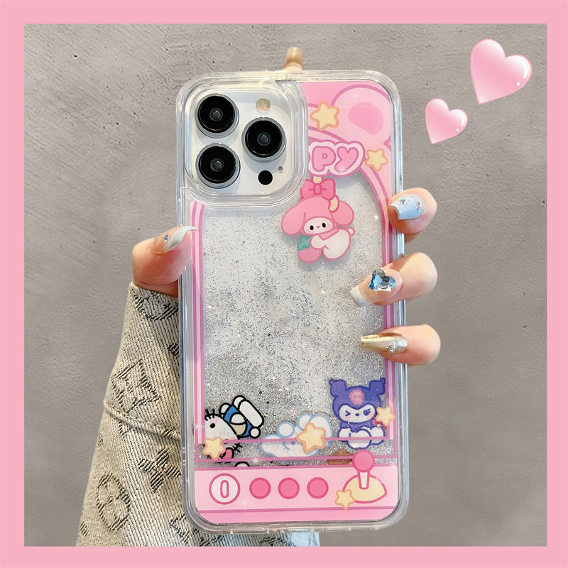 Ốp Điện Thoại Silicon Mềm Trong Suốt Chống Sốc Họa Tiết Hoạt Hình Phối Cát Lún Cho iPhone 14 13 12 11 Pro Max 14 Plus