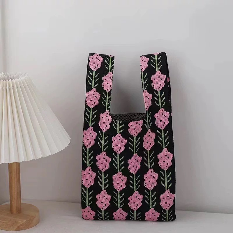 Túi Đeo Vai Đan Len Đính Hoa Thời Trang Xinh Xắn Cho Bé Gái