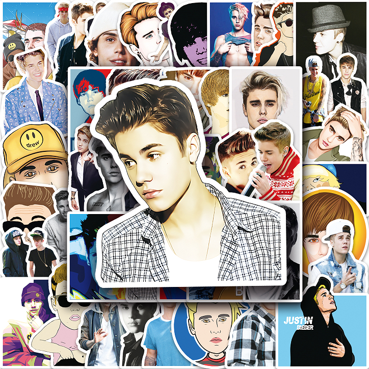 Bộ 50 Miếng Dán Chống Thấm Nước Hình Justin Bieber Vui Nhộn Trang Trí Xe Hơi / Nhà Cửa