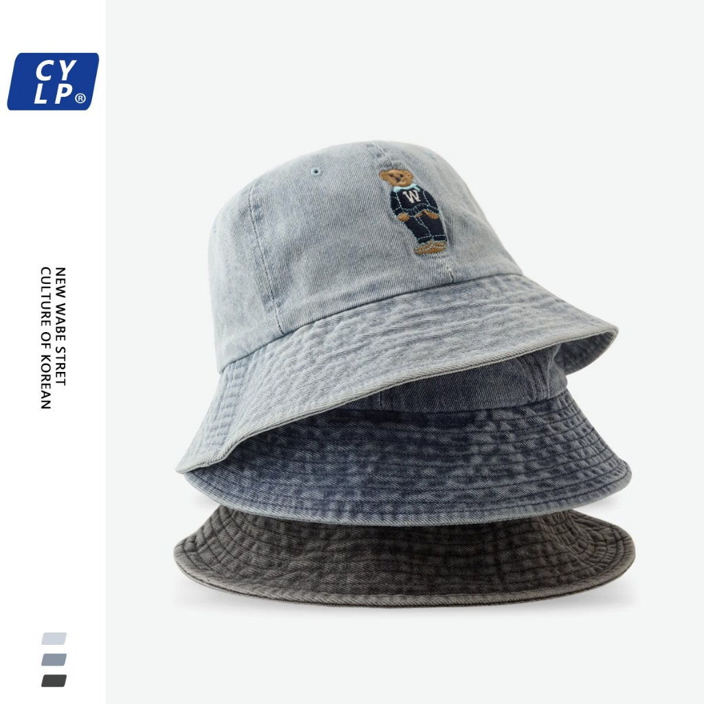 Nón Tai Bèo Vải Denim Thêu Hình Gấu Hoạt Hình Phong Cách Nhật Bản Dành Cho Nữ