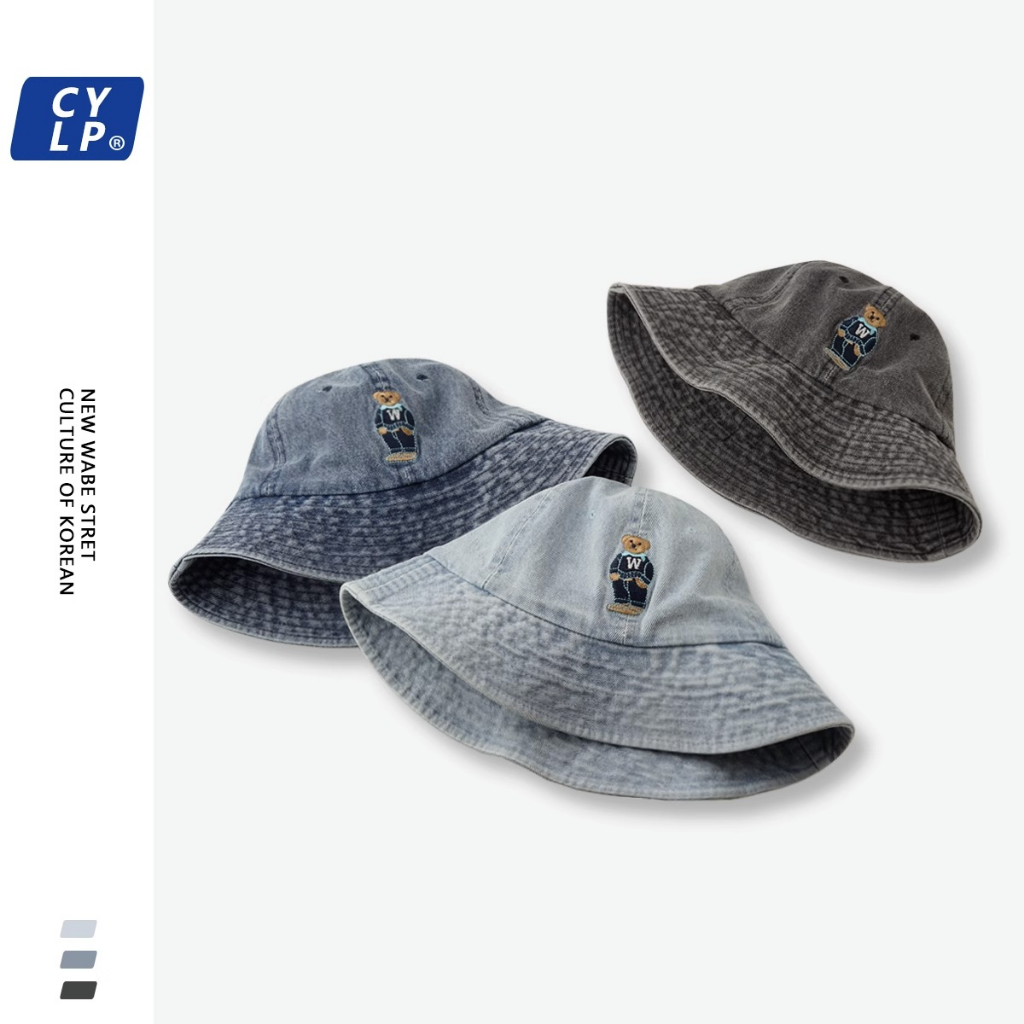 Nón Tai Bèo Vải Denim Thêu Hình Gấu Hoạt Hình Phong Cách Nhật Bản Dành Cho Nữ