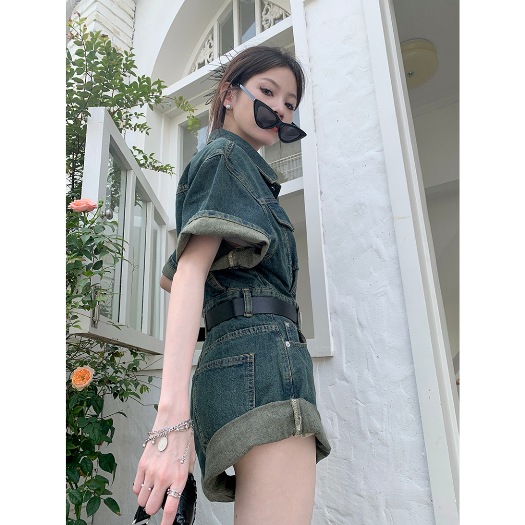 Bộ Áo Liền Quần denim Một Mảnh Phong Cách Hàn Quốc Thời Trang Mùa Hè Dành Cho Nữ | BigBuy360 - bigbuy360.vn