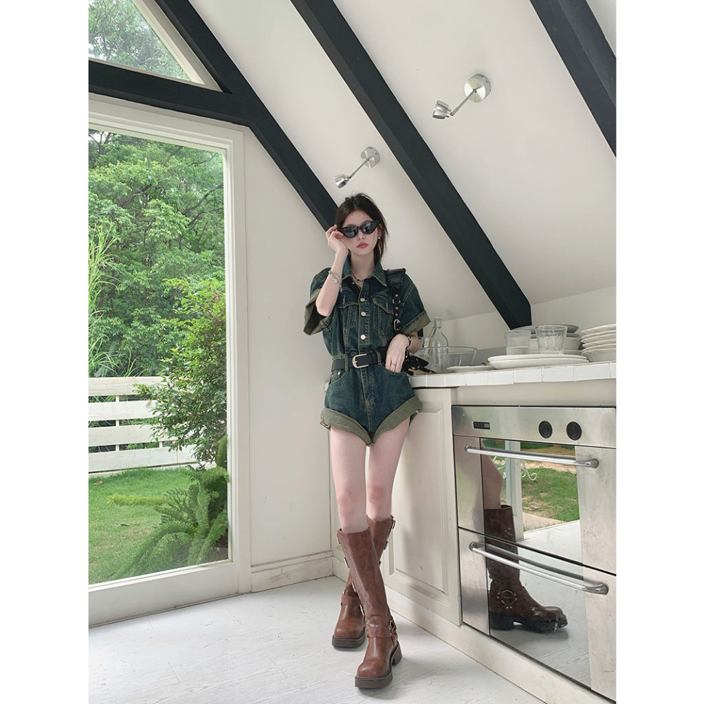 Bộ Áo Liền Quần denim Một Mảnh Phong Cách Hàn Quốc Thời Trang Mùa Hè Dành Cho Nữ | BigBuy360 - bigbuy360.vn