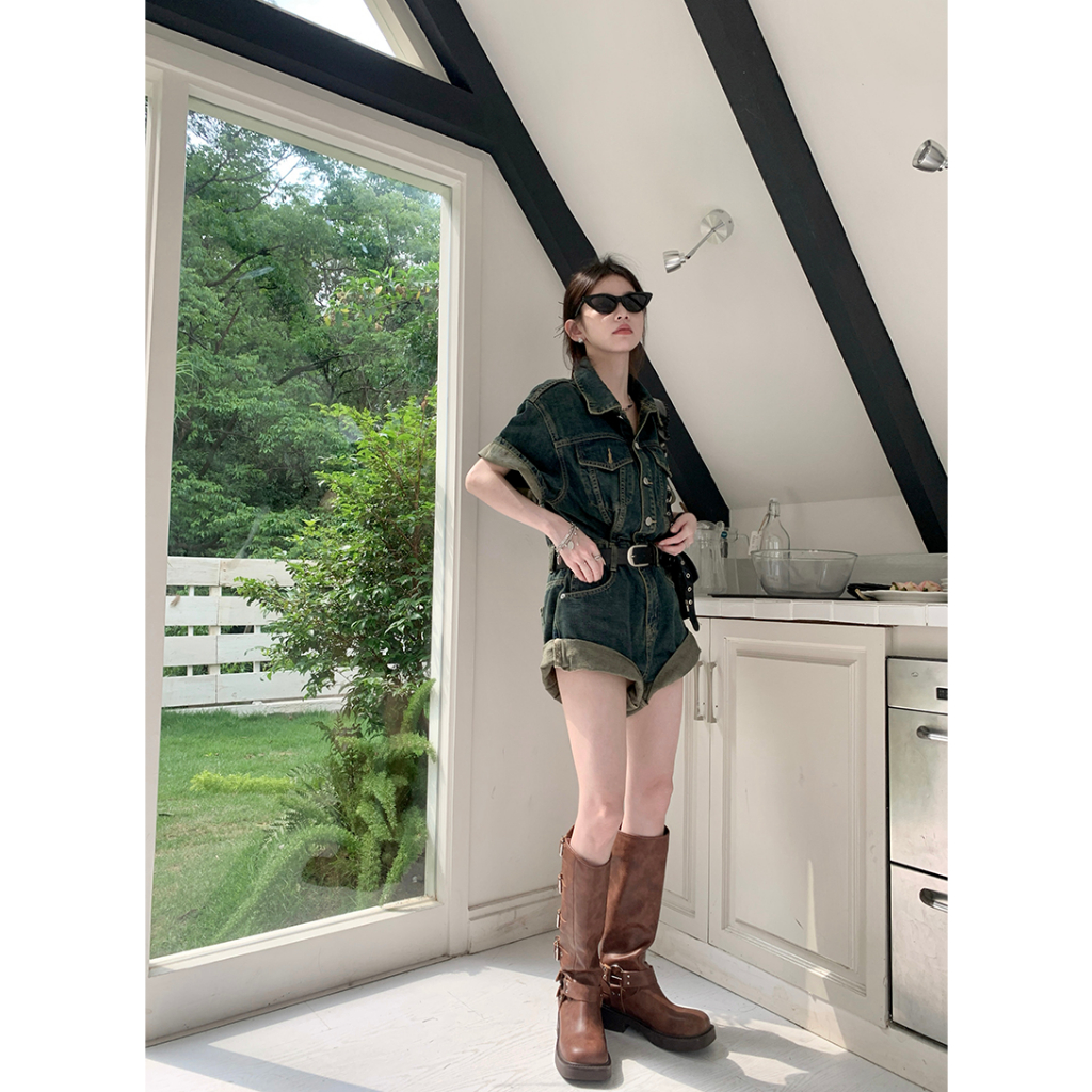 Bộ Áo Liền Quần denim Một Mảnh Phong Cách Hàn Quốc Thời Trang Mùa Hè Dành Cho Nữ | BigBuy360 - bigbuy360.vn