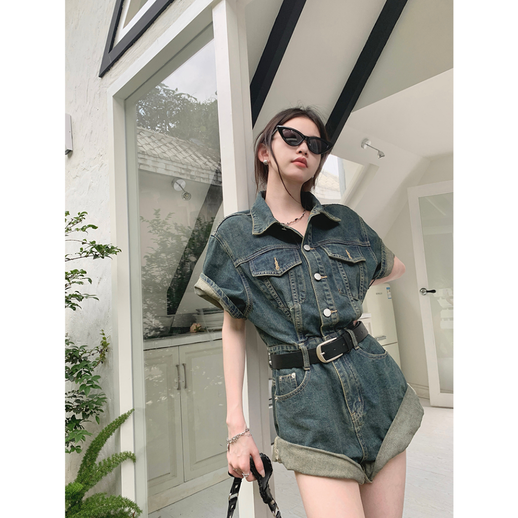 Bộ Áo Liền Quần denim Một Mảnh Phong Cách Hàn Quốc Thời Trang Mùa Hè Dành Cho Nữ | BigBuy360 - bigbuy360.vn