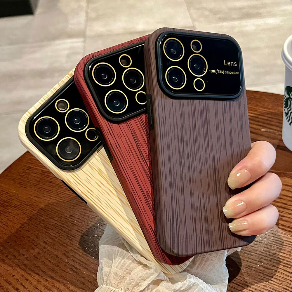 Ốp Điện Thoại Da TPU Họa Tiết Vân Gỗ Cổ Điển Sang Trọng Kèm Khung Bảo Vệ Camera Cho iphone 14 pro max 12 13 pro max 14promax 13promax 12promax