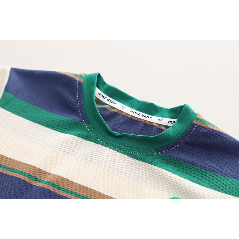 Set Đồ 2 Món Gồm Áo Thun cotton Tay Cộc Kẻ Sọc In logo Phi Hành Gia Phát Sáng Thời Trang Hàn Quốc Cho Bé Trai