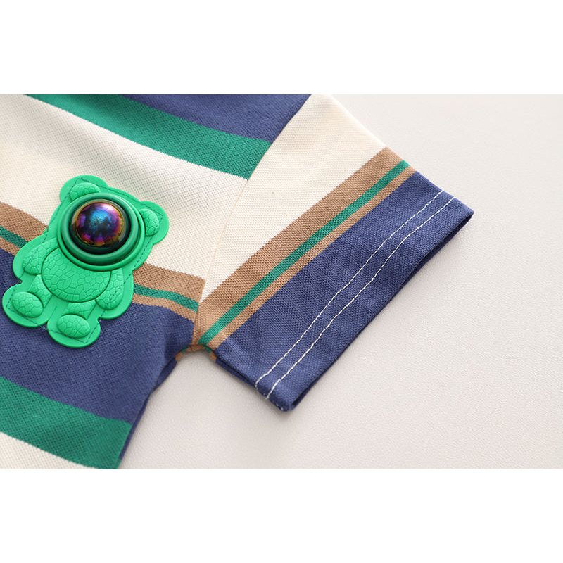 Set Đồ 2 Món Gồm Áo Thun cotton Tay Cộc Kẻ Sọc In logo Phi Hành Gia Phát Sáng Thời Trang Hàn Quốc Cho Bé Trai