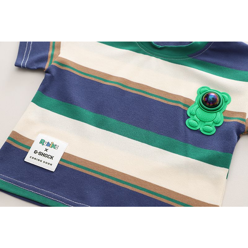 Set Đồ 2 Món Gồm Áo Thun cotton Tay Cộc Kẻ Sọc In logo Phi Hành Gia Phát Sáng Thời Trang Hàn Quốc Cho Bé Trai