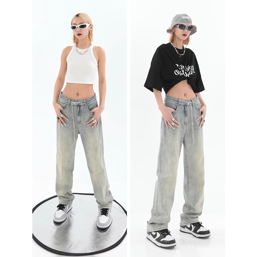 【Độ đàn hồi, chất lượng tốt hơn】Quần jean ống rộng unisex đồ đôi quần jean skinny nam phong cách Hàn Quốc quần hiphop nam Denim Cao Cấp Quần jean ôm Màu Trơn quần jean ống đứng