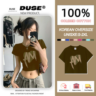 「DUSE」Áo Thun 100% cotton Tay Ngắn Cổ Tròn In Họa Tiết dopamine Phong Cách Hàn Quốc
