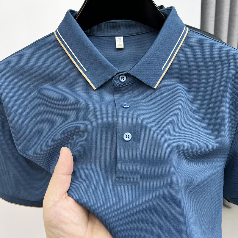 Áo Thun polo Tay Ngắn Màu Trơn Bằng Lụa Lạnh Nhanh Khô Thời Trang Mùa Hè Dành Cho Nam