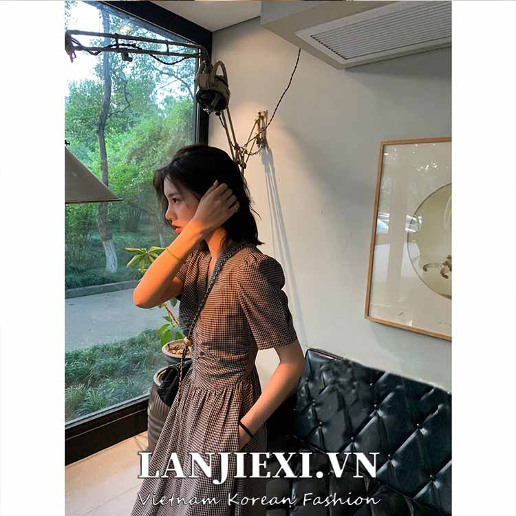 LANJIEXI Đầm Chiết Eo Dáng Ôm Phong Cách Thời Trang Retro Pháp Dành Cho Nữ