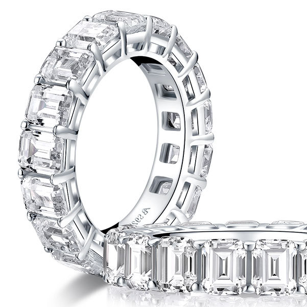 Nhẫn Bạc Đính Đá Zircon 4 * 5mm; 4 * 6mm Zircon tinh khiết nhẫn nữ Mô phỏng một vòng khoan đầy đủ