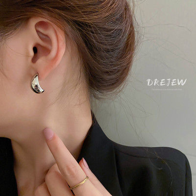 DREJEW Khuyên tai hình chữ C bằng kim loại bạc 925 phong cách Hàn Quốc thời trang cho nữ