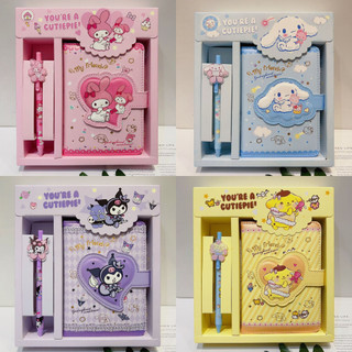 Sanrio Mymelody Kuromi Cinnamoroll Pom Pom Bộ hộp bút hoạt hình dễ thương sinh viên notepad văn phòng máy tính xách tay kế hoạch sổ tay