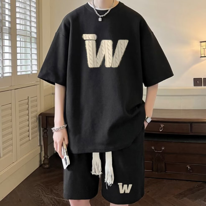 【M-5XL】Set đồ thời trang màu trơn phong cách hàn quốc trẻ trung cho nam bộ thể thao nam mùa hè hàn quốc simple fashion from rộng bộ thể thao nam unisex bigsize đồ bộ thể thao