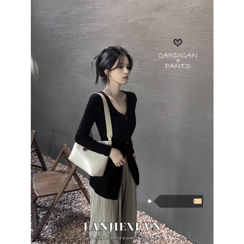 LANJIEXI Áo Khoác Cardigan Dệt Kim Mỏng Cổ Chữ V Dáng Ôm Thời Trang Mùa Hè Cho Nữ