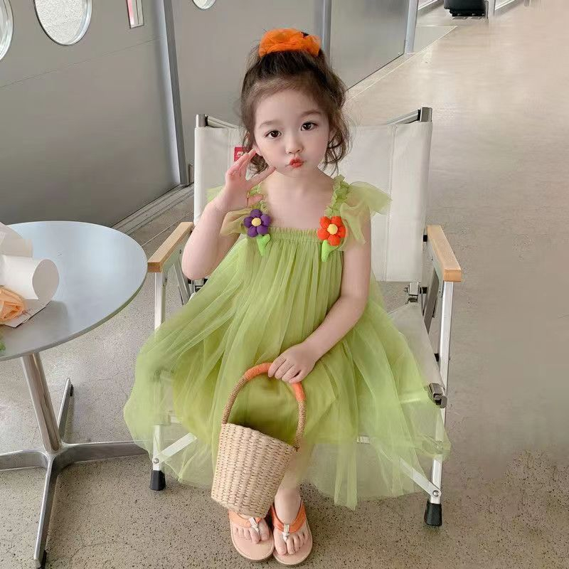 Đầm Công Chúa Hai Dây Dễ Thương Thời Trang Mùa Hè Cho Bé Gái