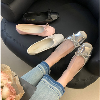 Giày búp bê da satin mũi tròn đính nơ thời trang size 35-40