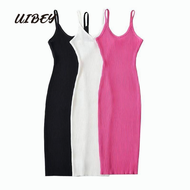 Uibey Đầm Dệt Kim Không Tay Cổ Chữ V Thời Trang 66183